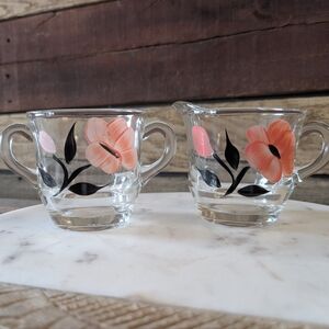 Vintage Bartlett Collins Cream and Sugar Glass Set, Pink Floral